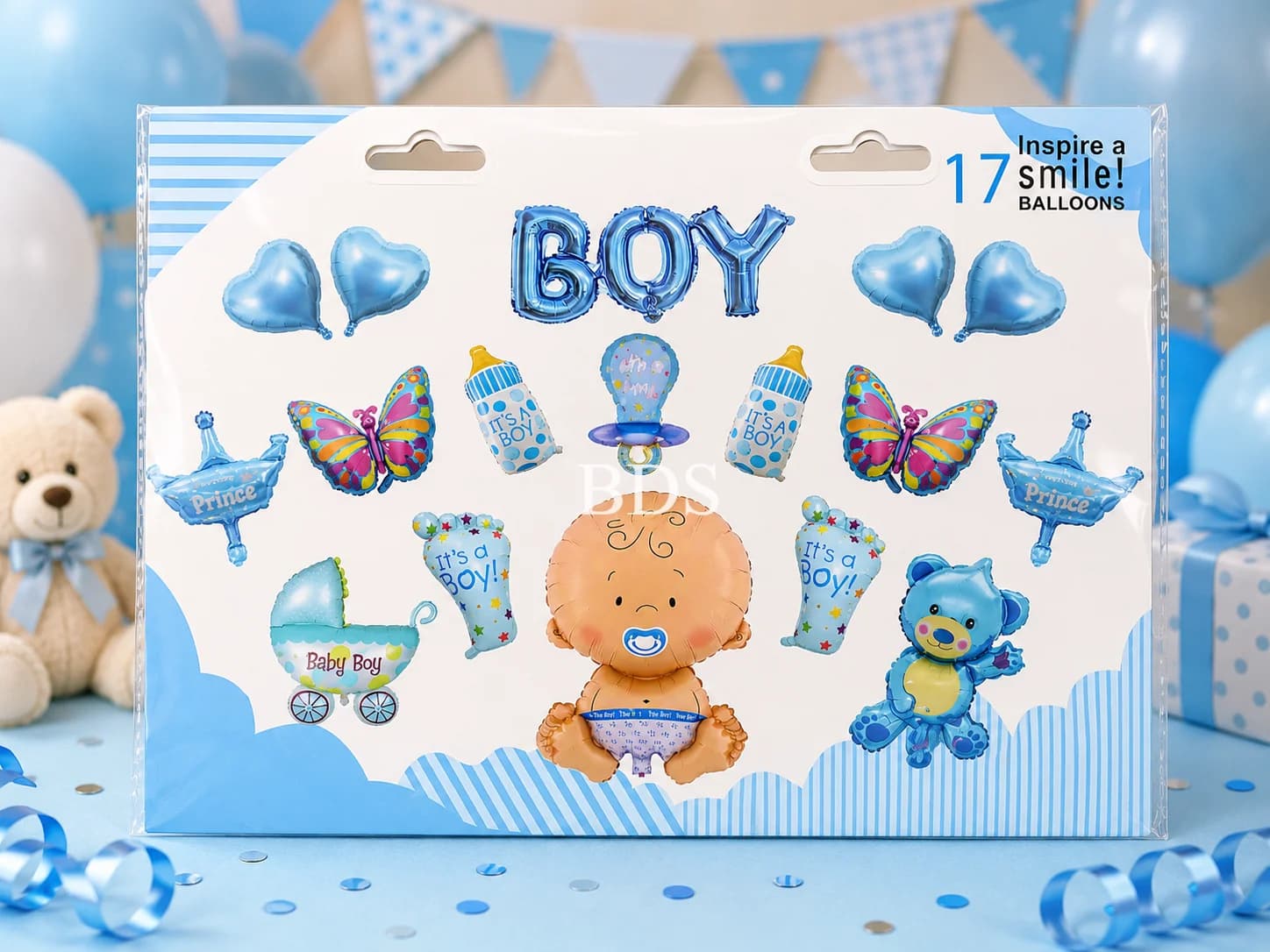 17-Piece Baby Boy Foil Balloon Set