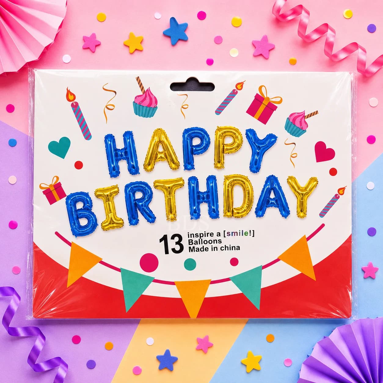 Happy Birthday Foil Letter Balloon Set - Blue & Gold (13 Pcs)