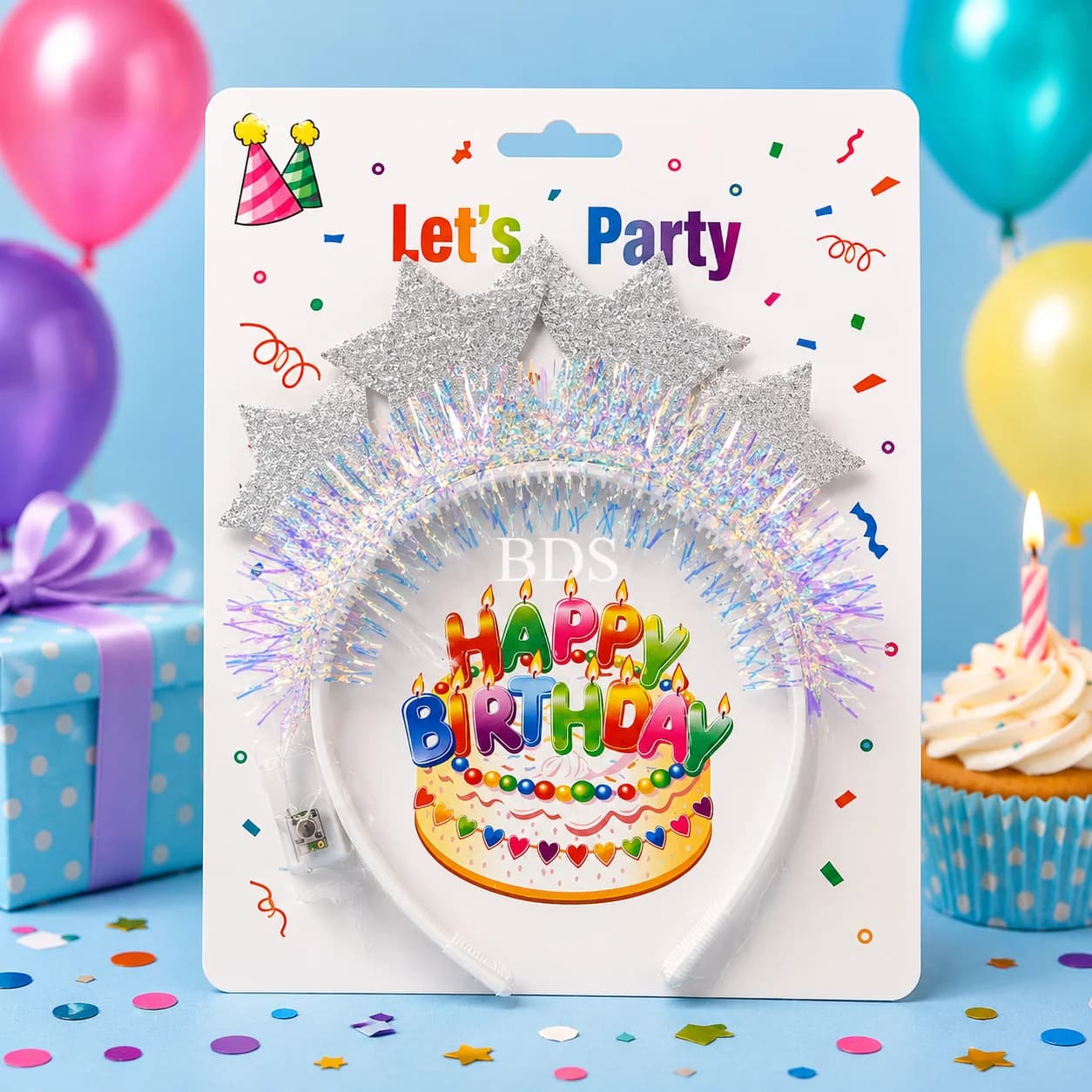 Silver Glitter Stars "HAPPY BIRTHDAY" Tinsel Headband