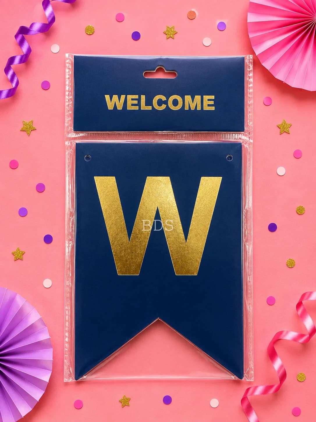 Dark Blue & Gold "WELCOME" Paper Bunting Banner
