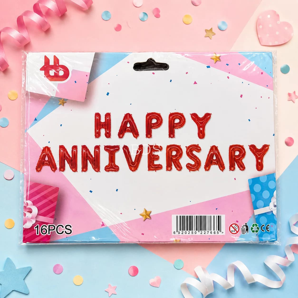 Happy Anniversary Foil Letter Balloons Set (16 Pcs)