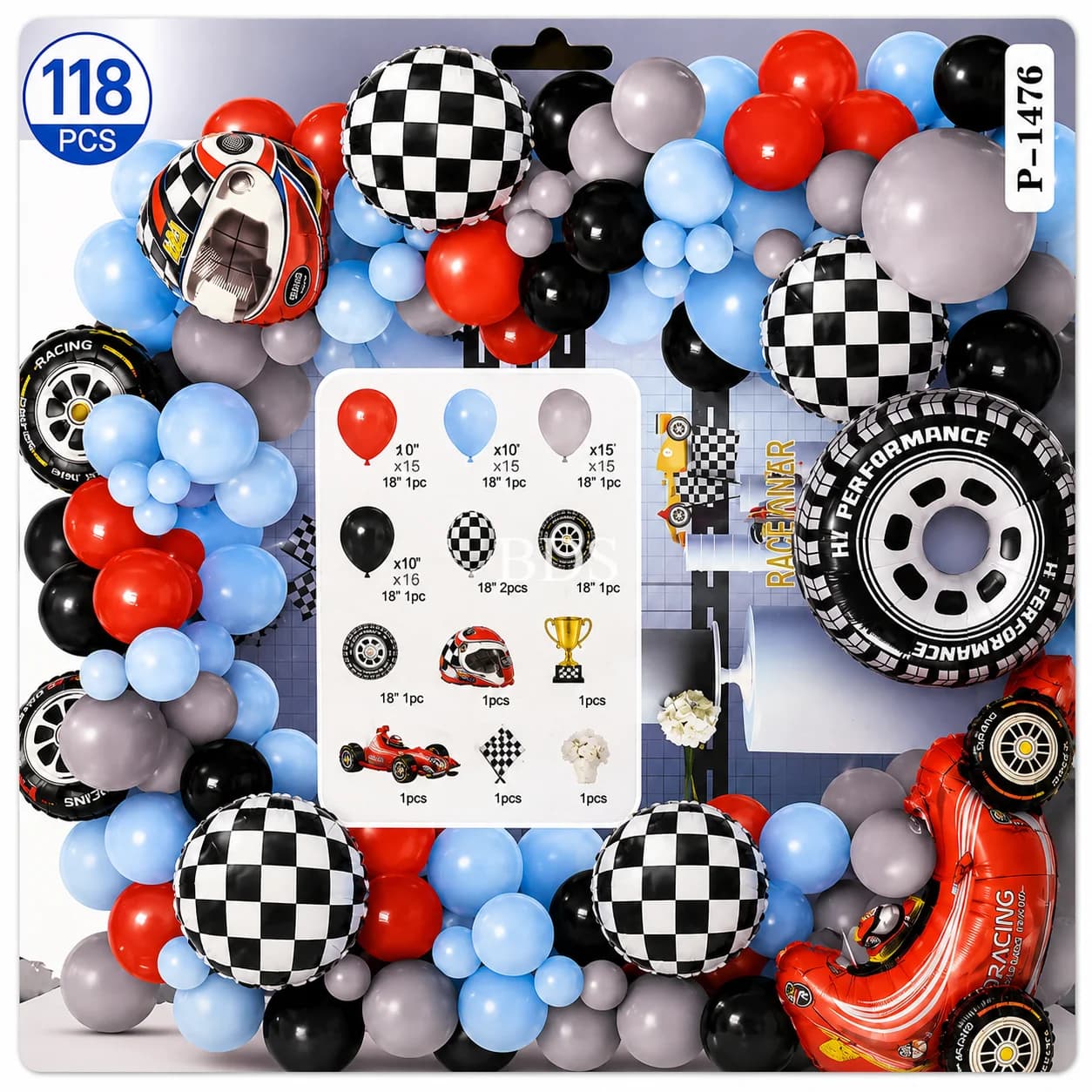 Race Car Theme Balloon Garland Arch Kit (118 Pcs)