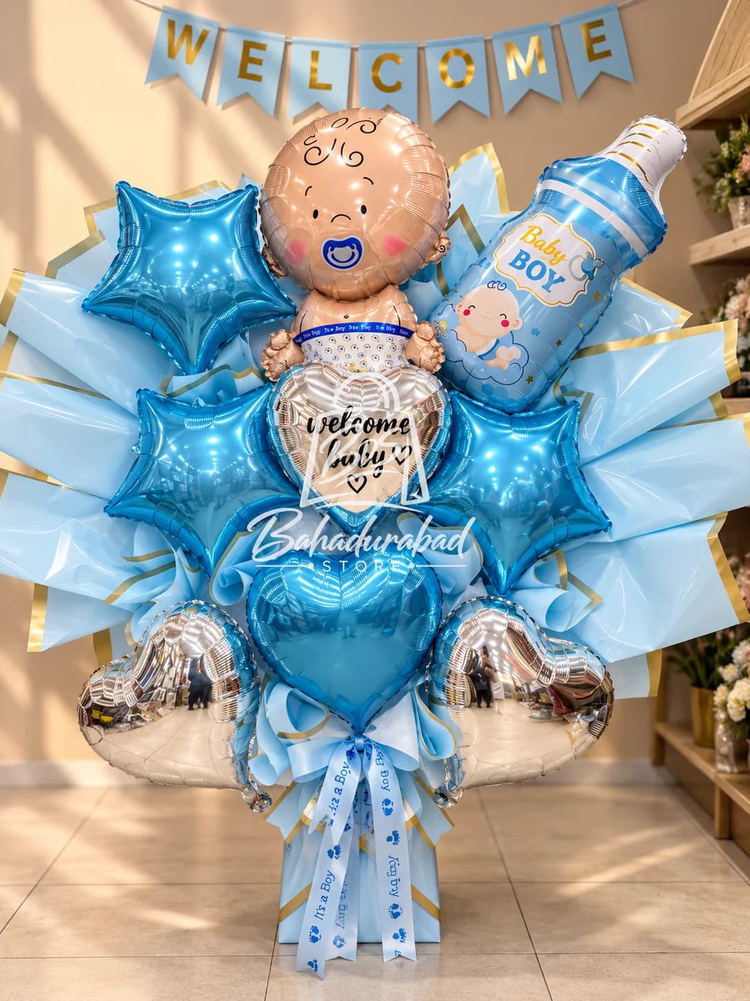 Welcome Baby Boy Foil Balloon Bouquet