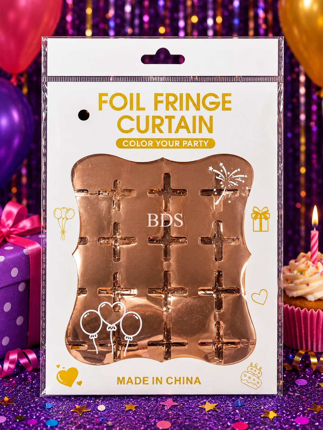 Rose Gold Metallic Foil Fringe Backdrop Curtain