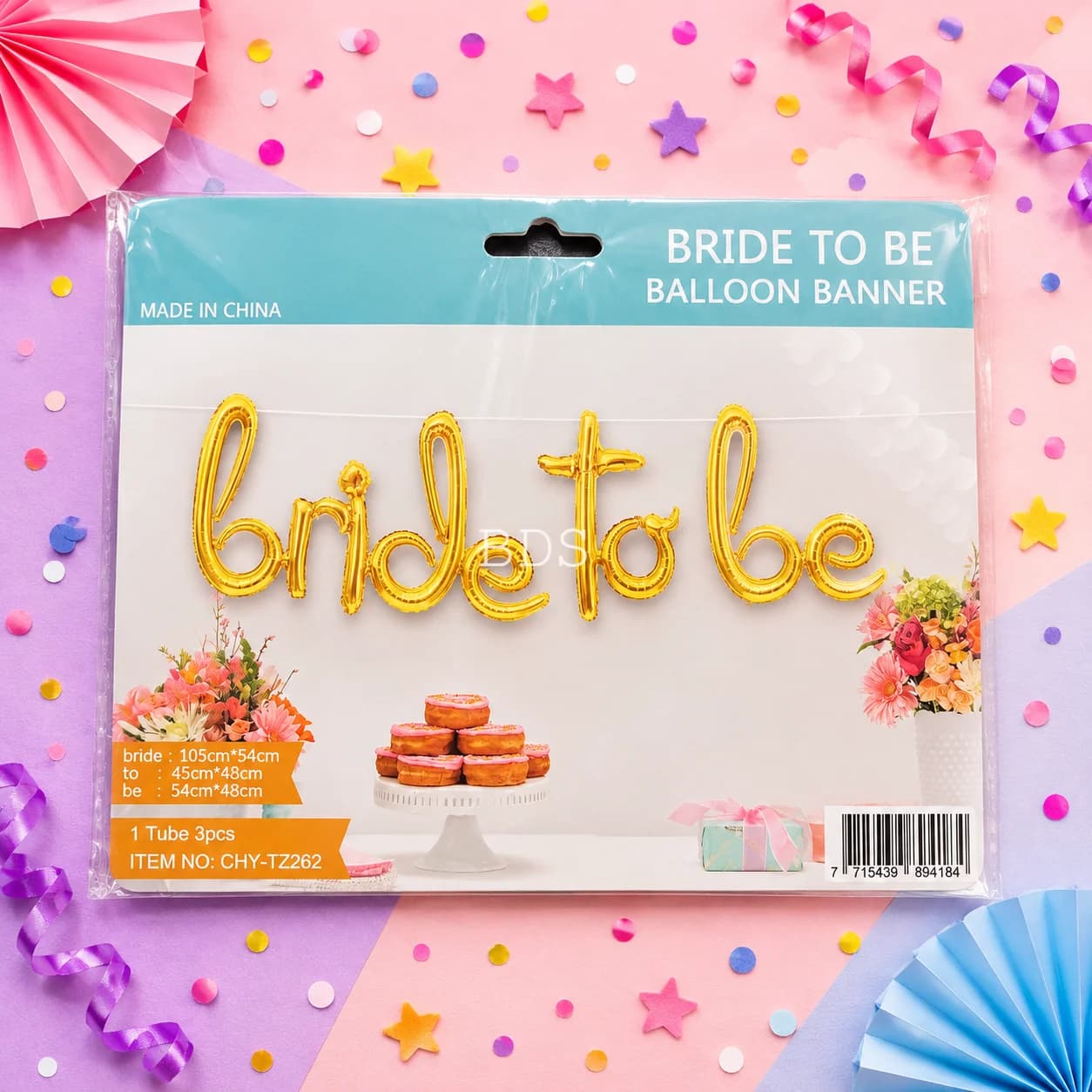 Bride To Be Cursive Foil Balloon Banner Set (3 Pcs)