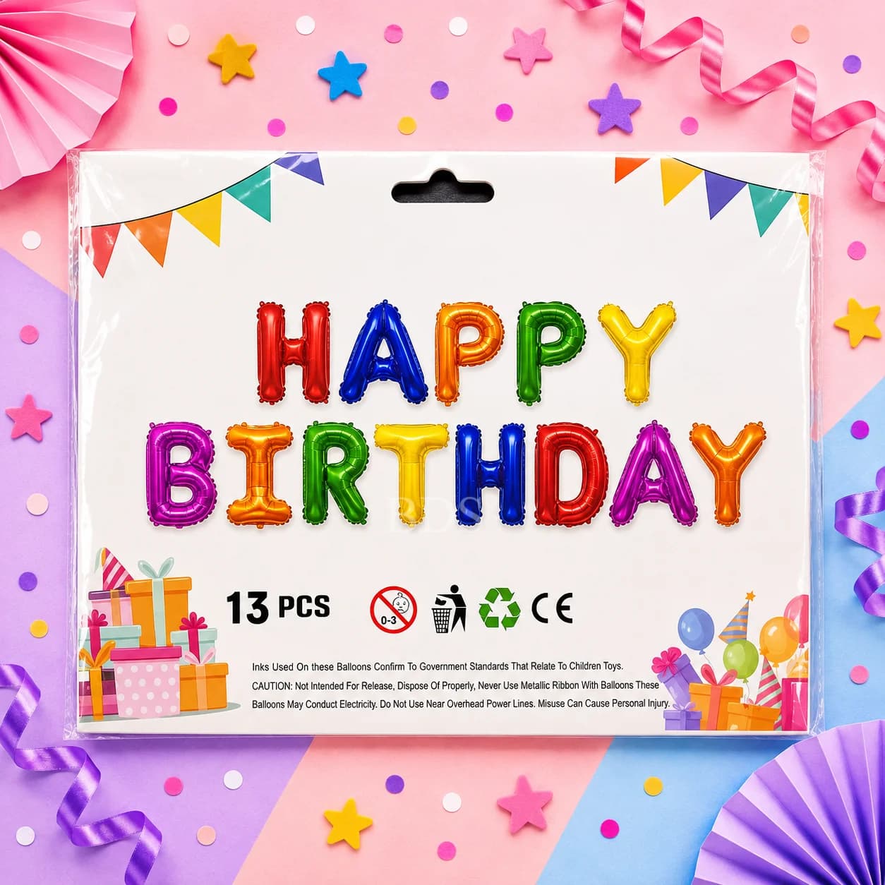 Rainbow Happy Birthday Foil Letter Balloons - 13 Pieces