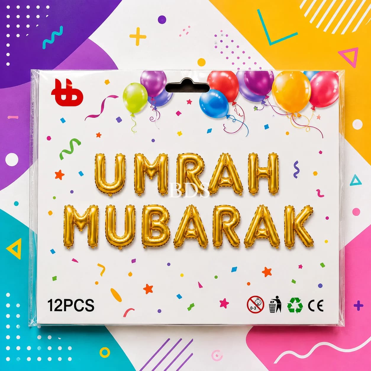 Gold "UMRAH MUBARAK" Letter Foil Balloon Set (12 Pcs)
