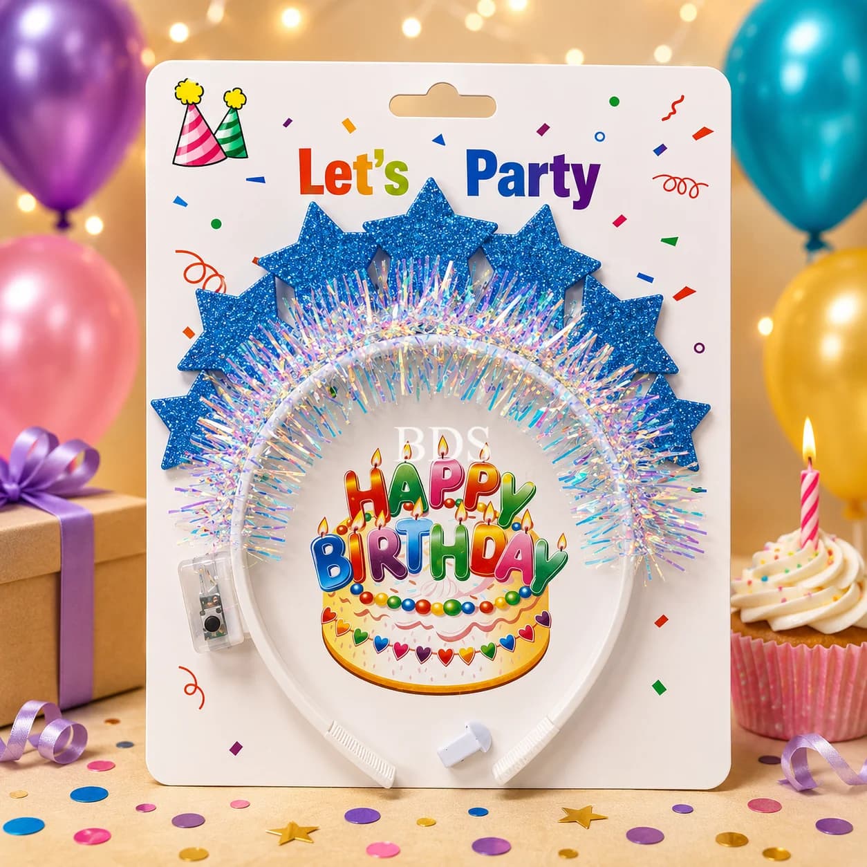 Blue Glitter Stars "HAPPY BIRTHDAY" Tinsel Headband