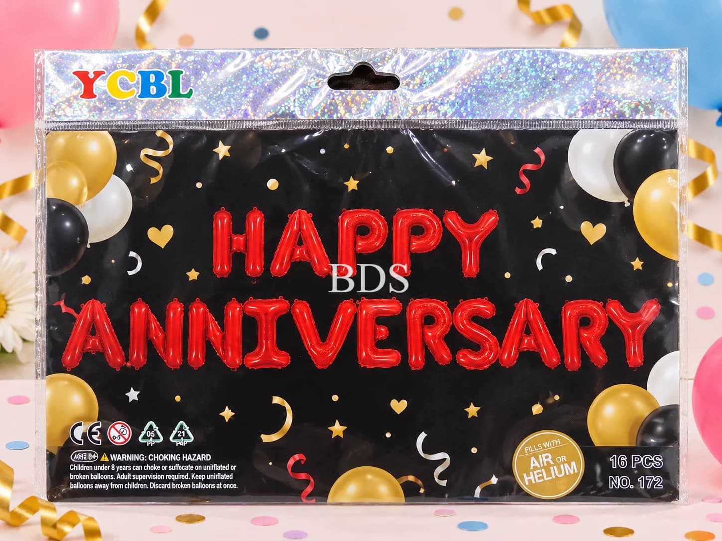 Red Happy Anniversary Letter Foil Balloon Set - 16 Pieces
