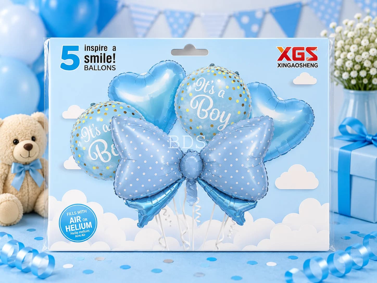 5-Piece 'It's a Boy' Foil Balloon Bouquet Set