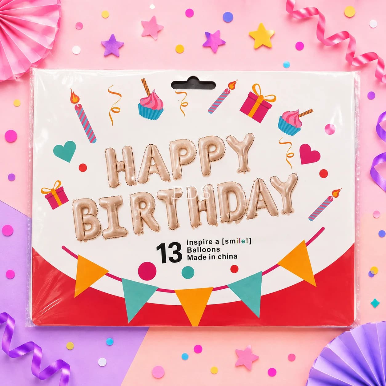 13-Piece Champagne Gold Happy Birthday Foil Balloon Banner Set