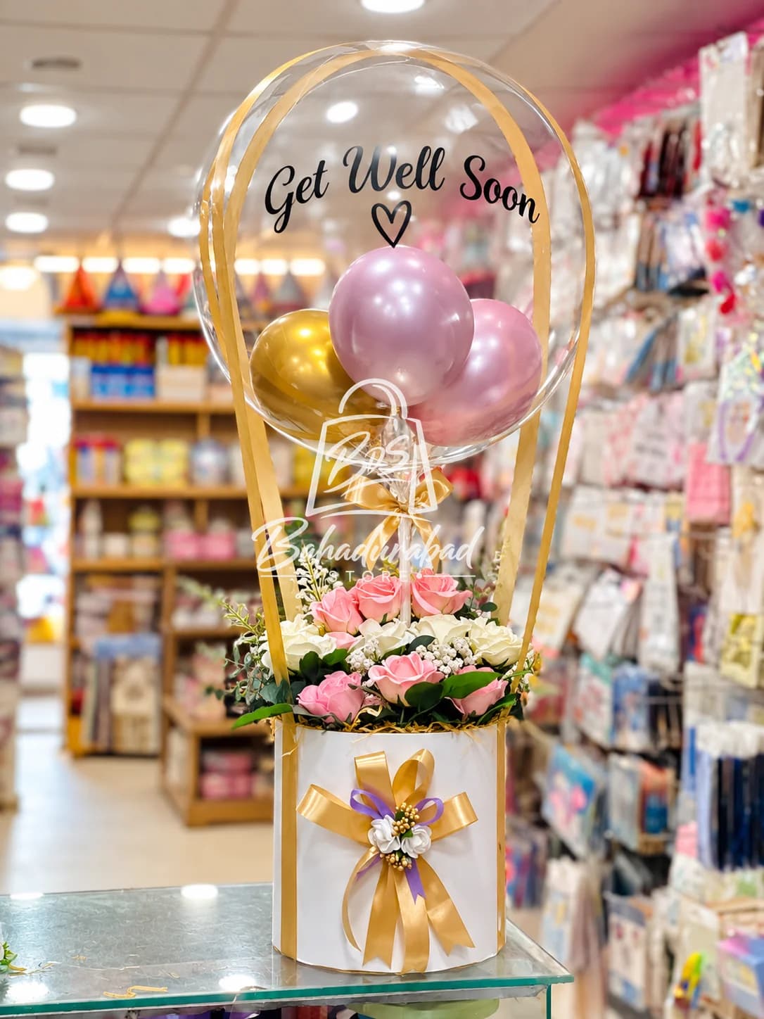Get Well Soon Floral Balloon Gift Basket
