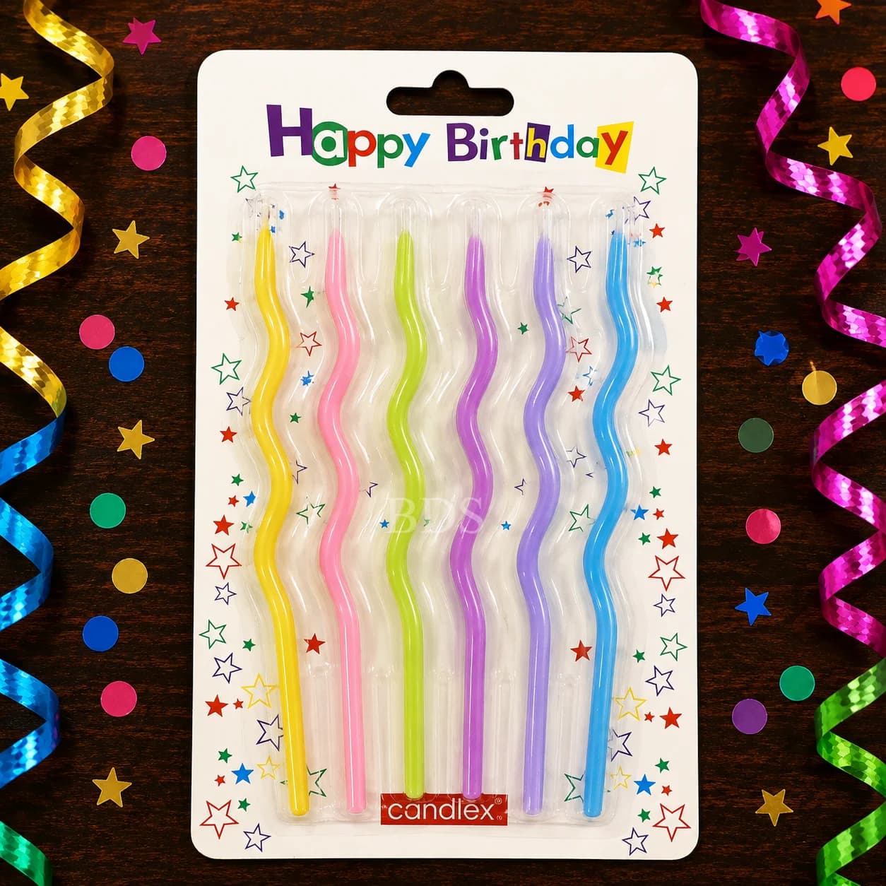 Multicolor Wavy Spiral Birthday Cake Candles - Pack of 6