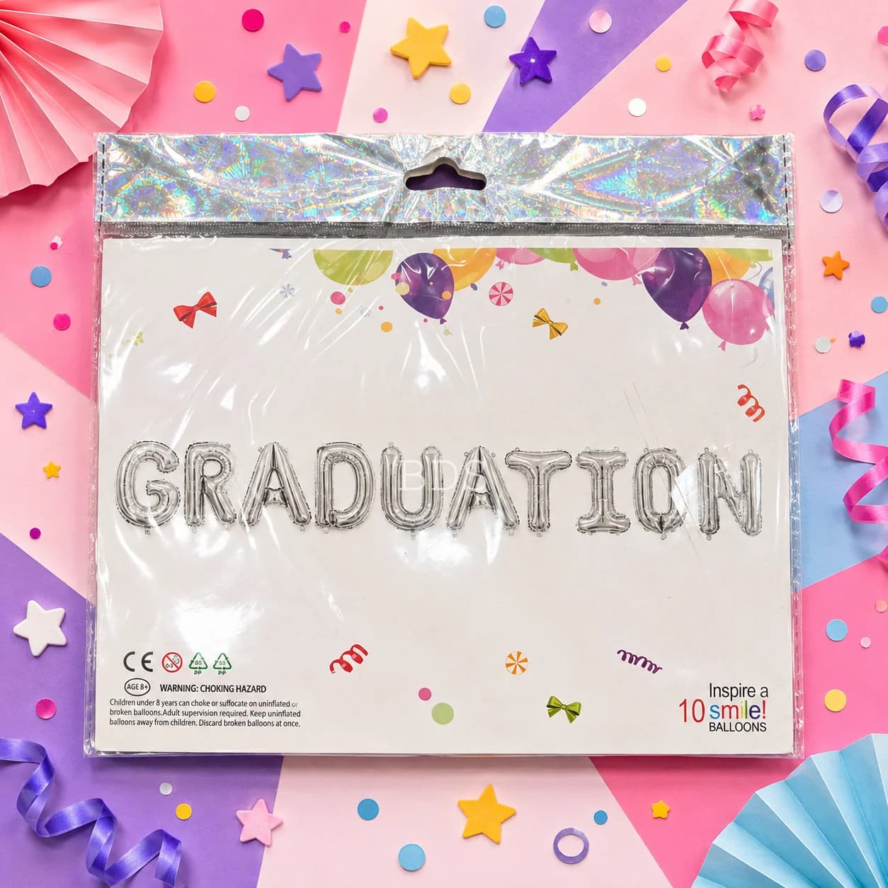 Silver "GRADUATION" Foil Alphabet Balloon Set (10 Pcs)