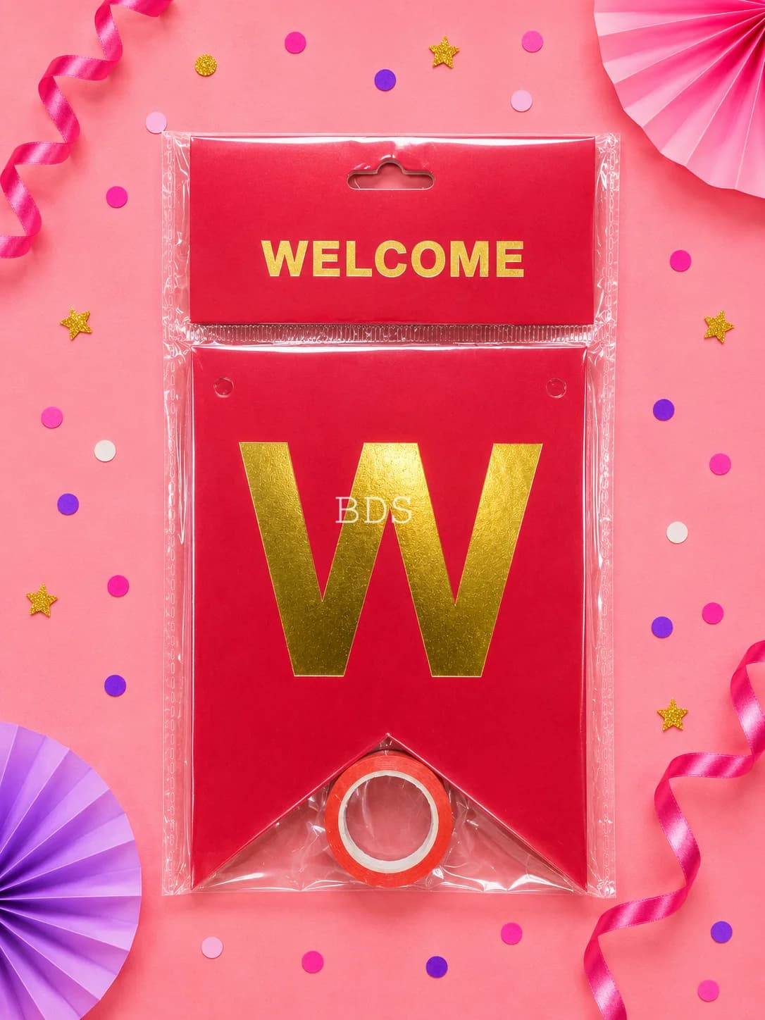 Welcome Paper Bunting Banner Set with Ribbon