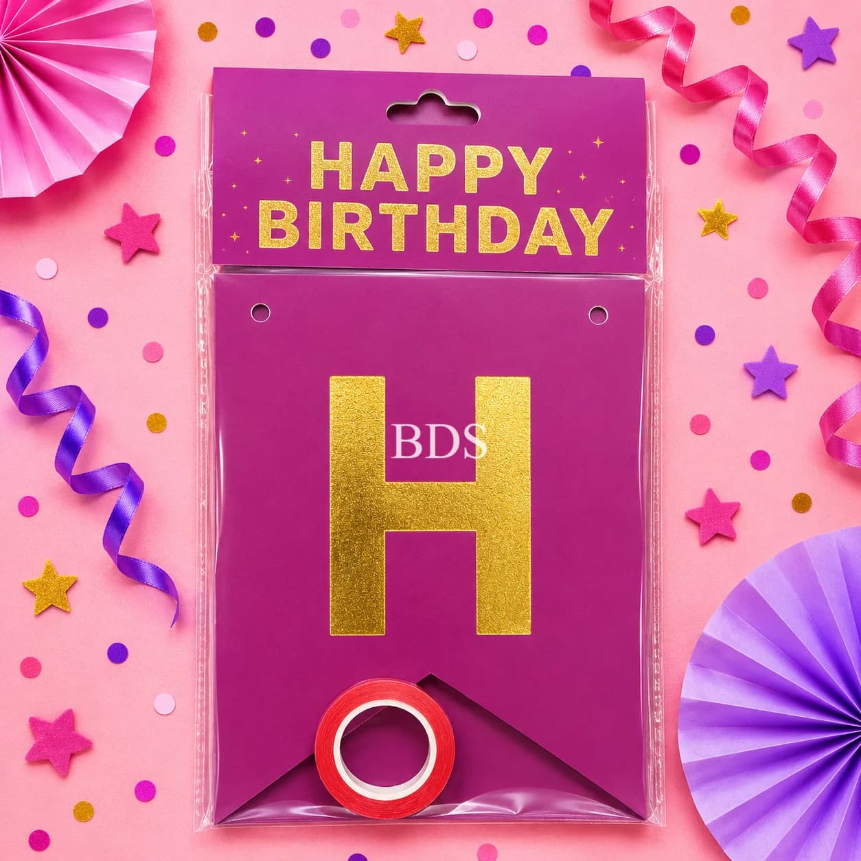 Purple & Gold "HAPPY BIRTHDAY" Paper Bunting Banner