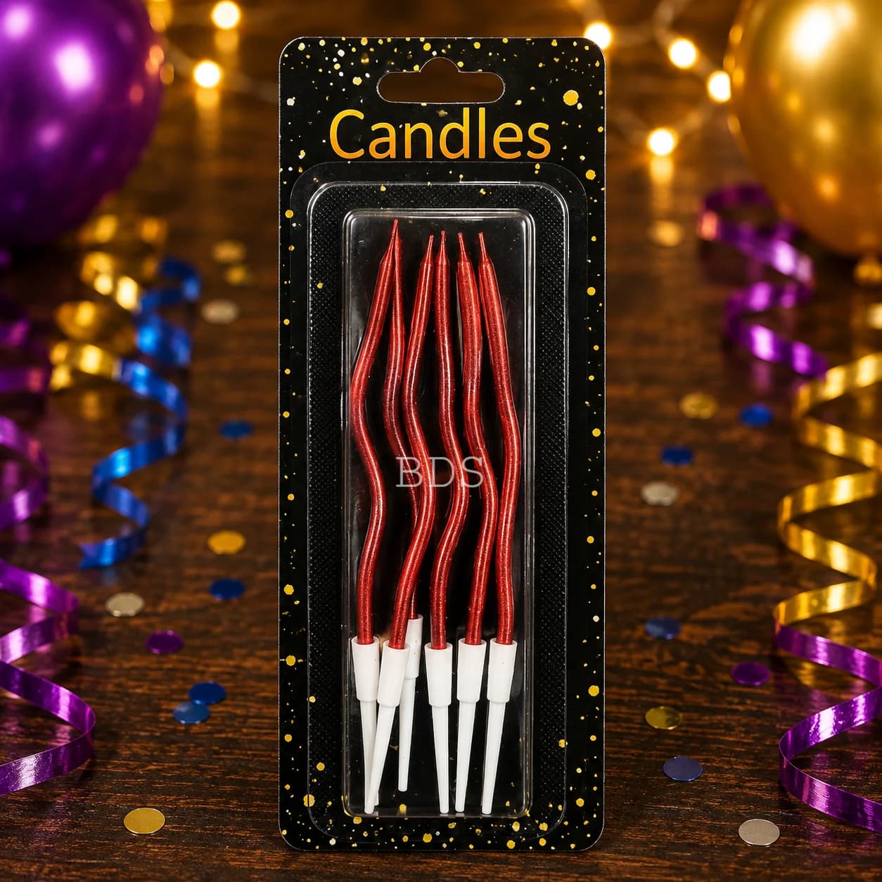 Spiral Wavy Metallic Red Birthday Candles (6 Pack)