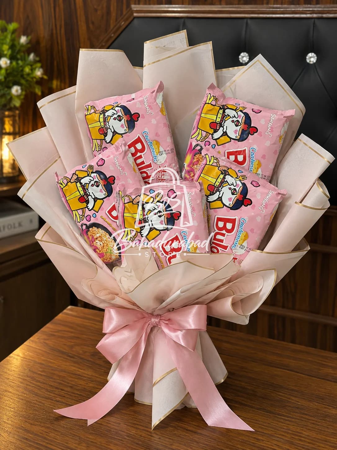 Pink Instant Noodle Snack Bouquet