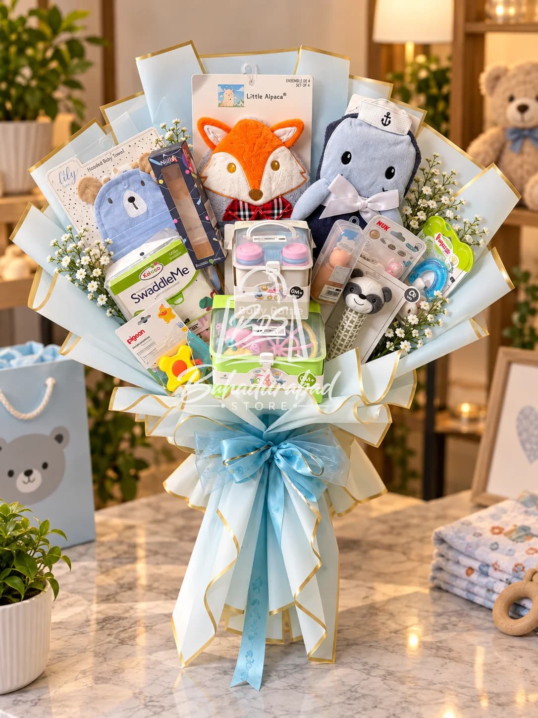 Deluxe Baby Boy Essentials Gift Bouquet