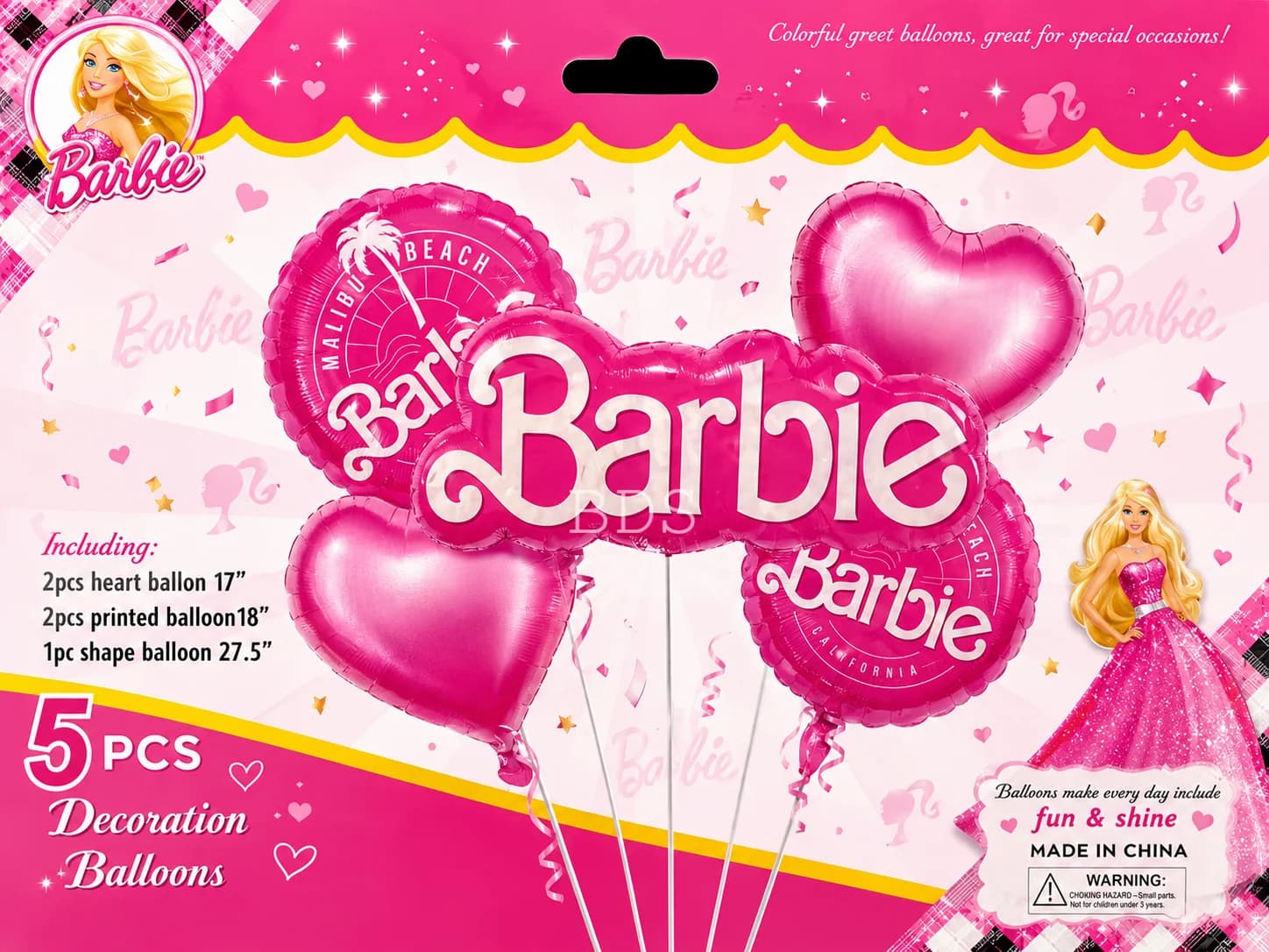 Barbie Theme Foil Balloon Decoration Set - 5 Pcs
