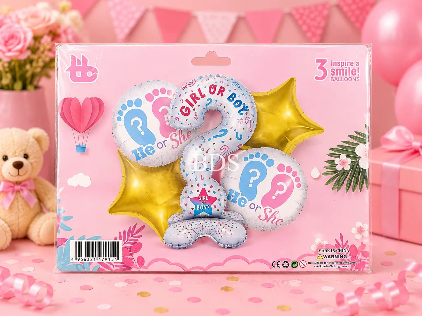 Gender Reveal 5-Piece Foil Balloon Set - Girl or Boy Question Mark