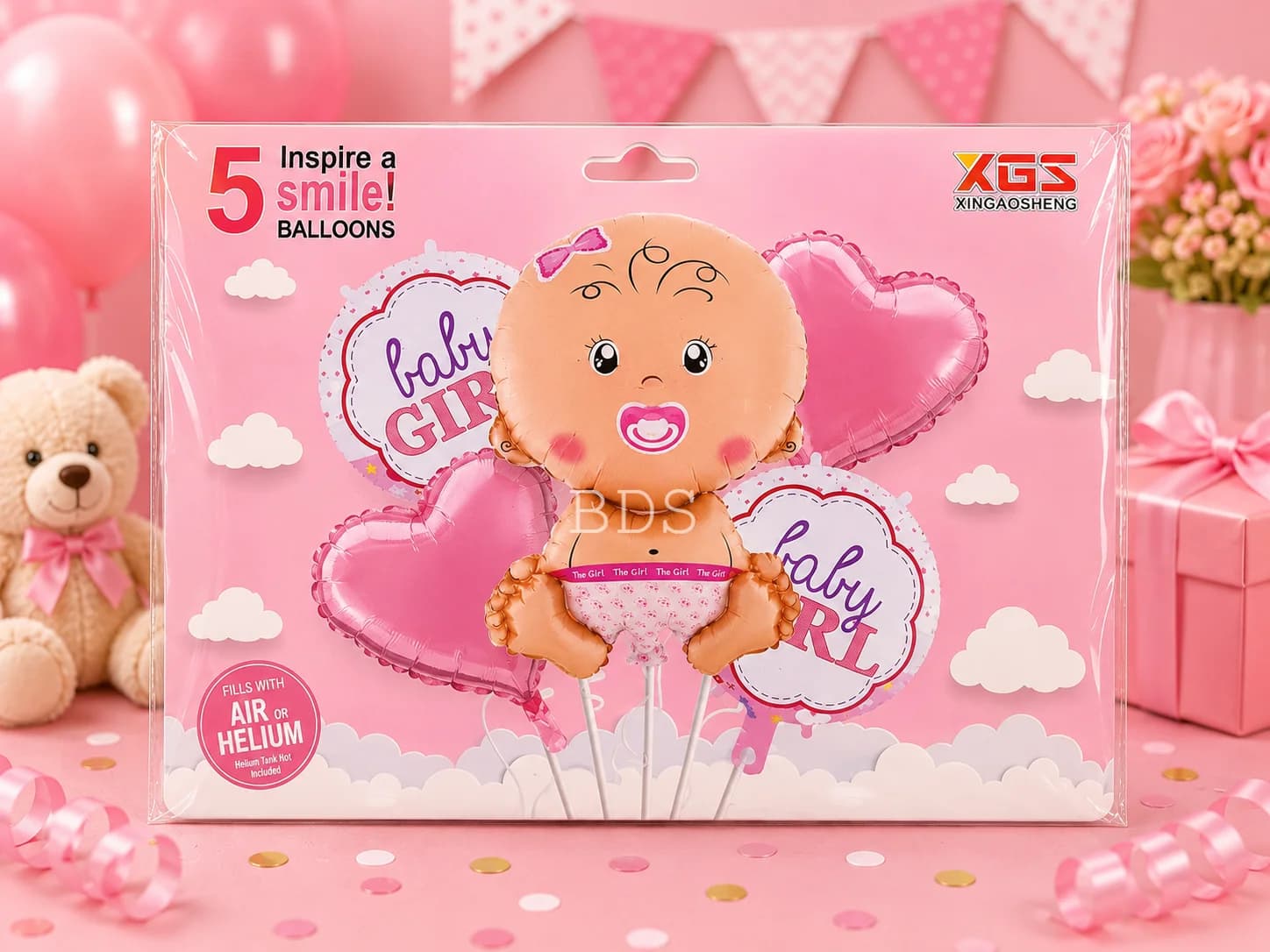 XGS Baby Girl 5 Pcs Foil Balloon Set