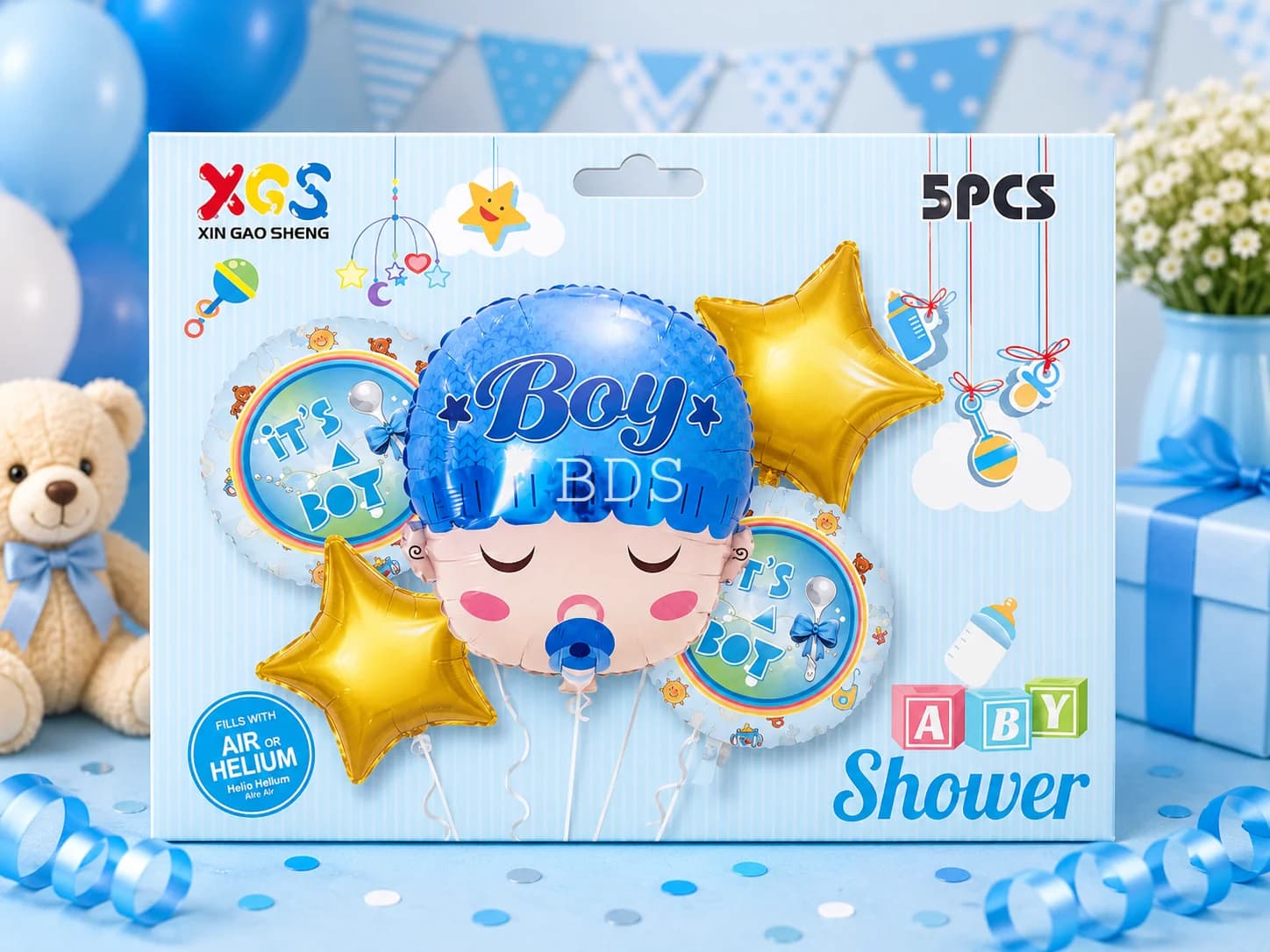 5-Piece Baby Boy Shower Foil Balloon Bouquet Set