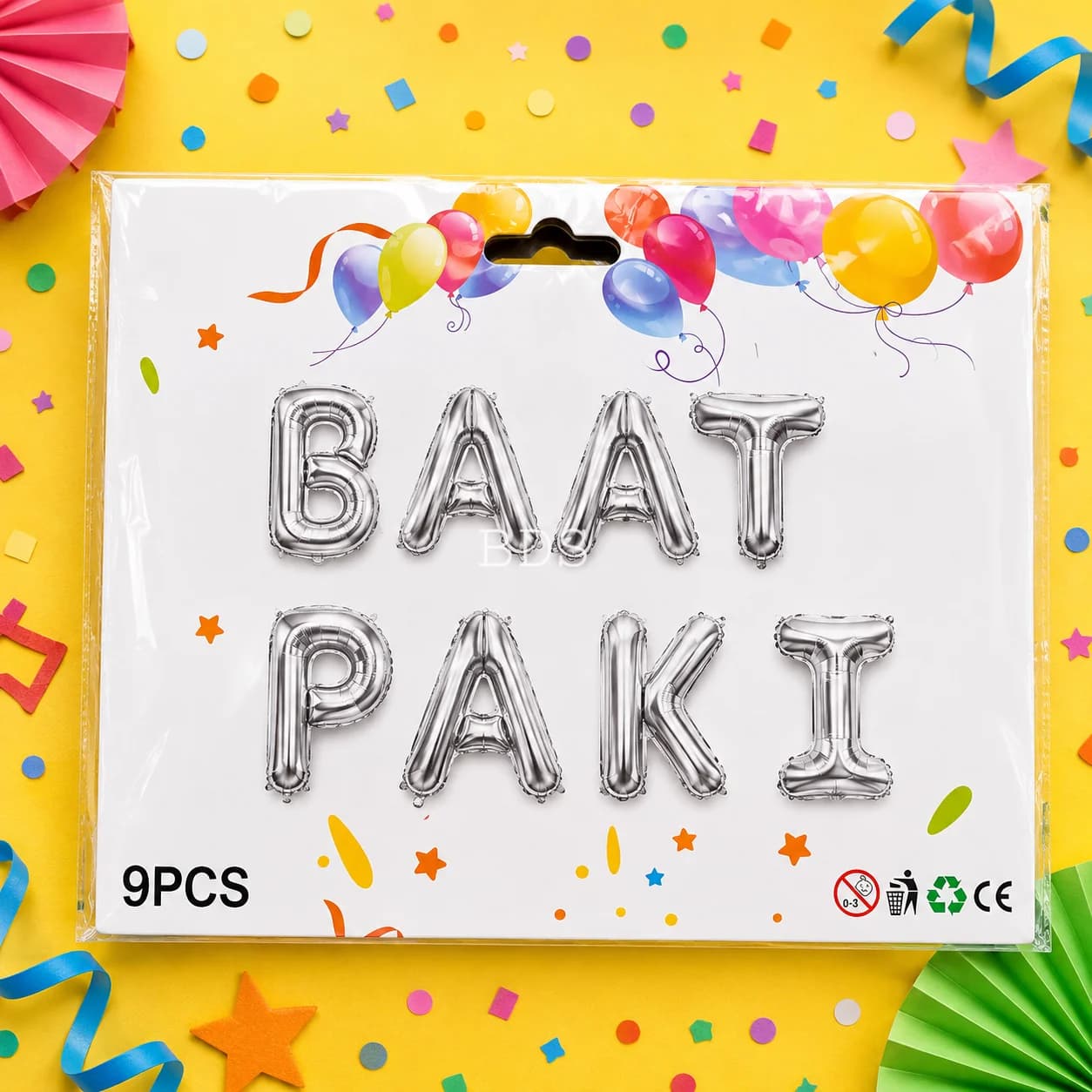 Baat Pakki Silver Foil Letter Balloons Set (9 Pcs)
