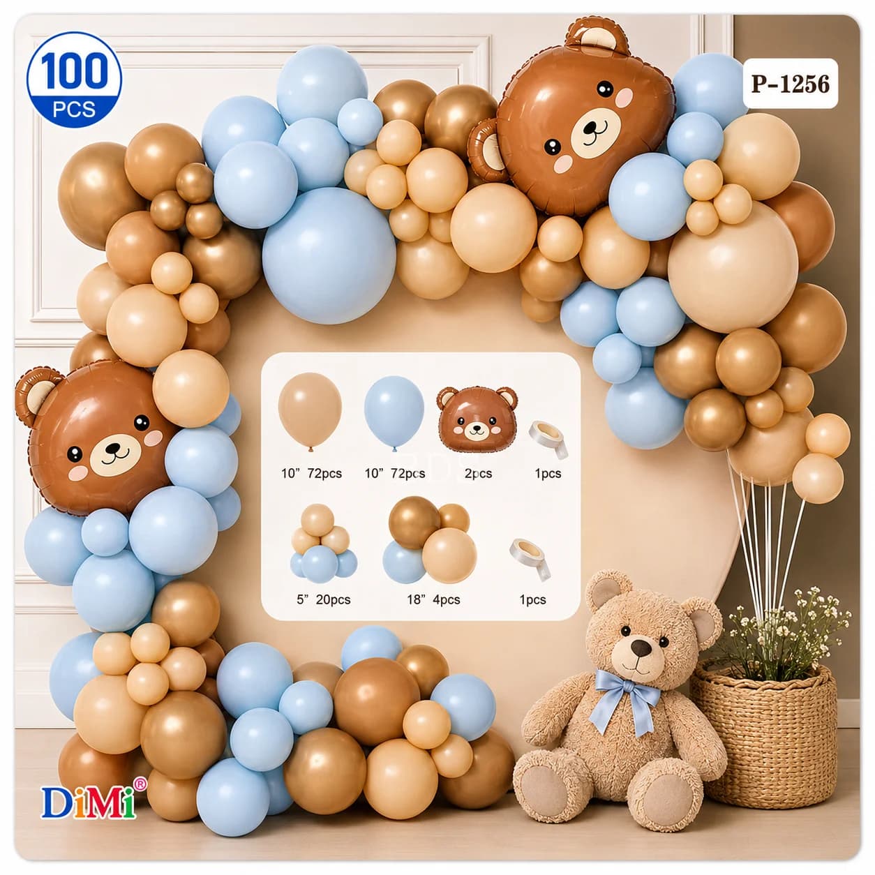 Teddy Bear Theme Balloon Garland Arch Kit (100 Pcs)