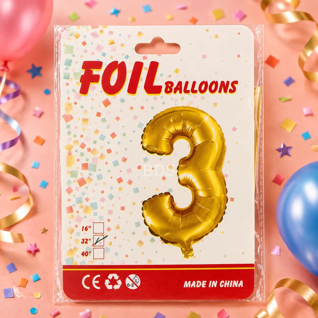 Gold Number 3 Foil Balloon (32 Inch)
