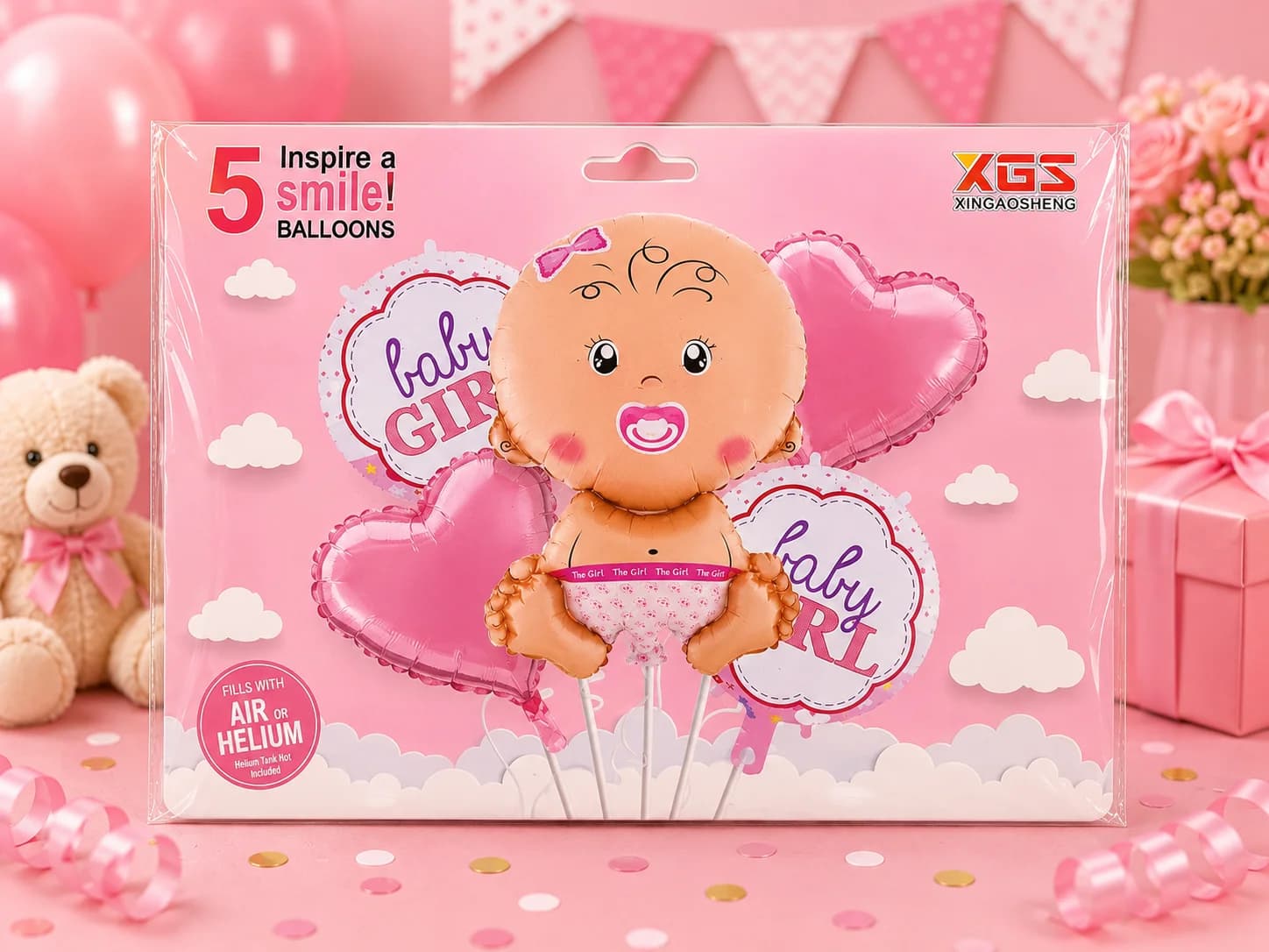 5-Piece Baby Girl Foil Balloon Bouquet Set