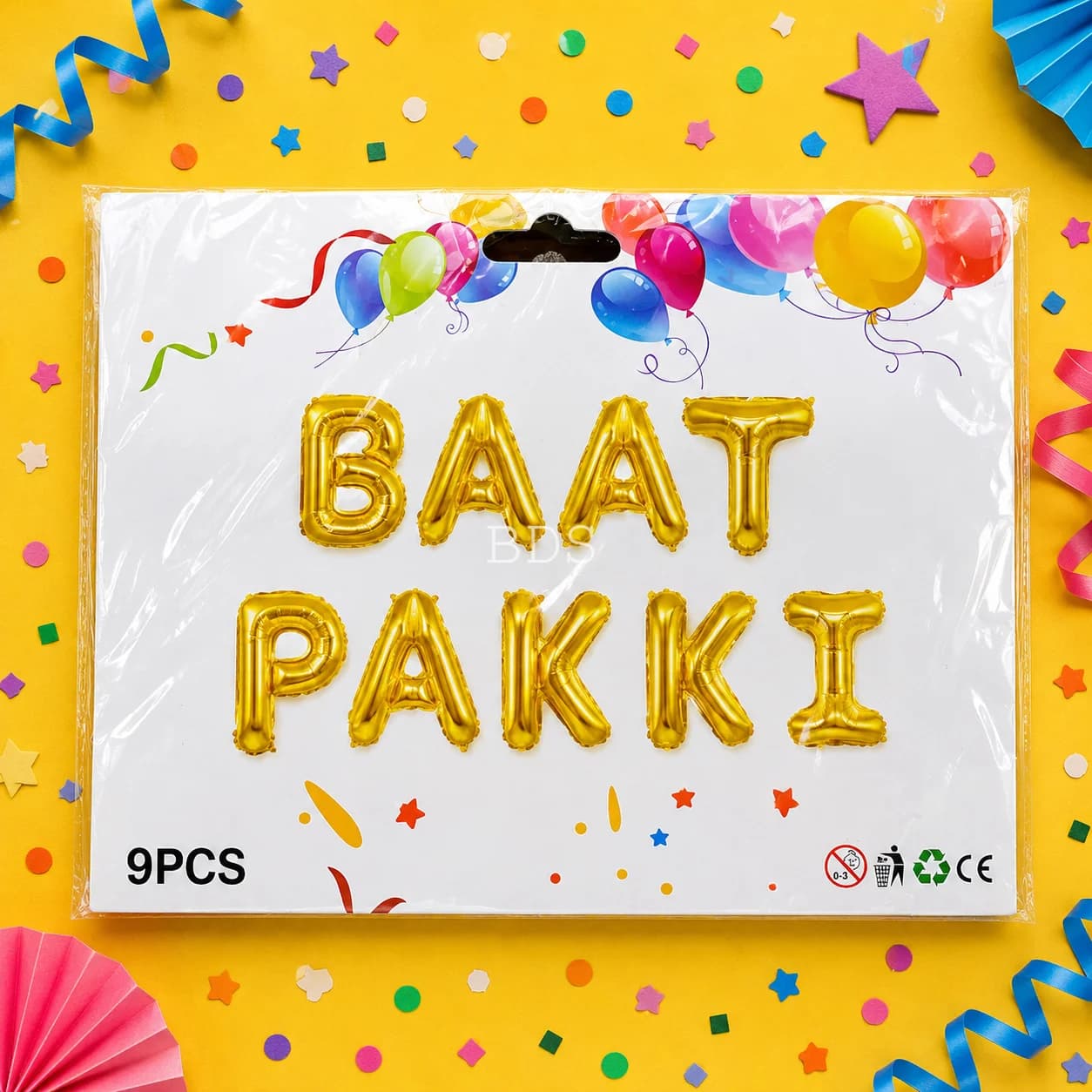 Gold Foil BAAT PAKKI Letter Balloon Set (9 Pieces)