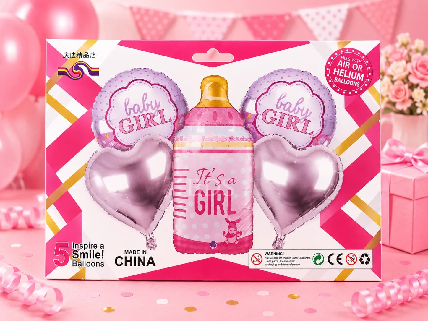 5-Piece Baby Girl Foil Balloon Decoration Set