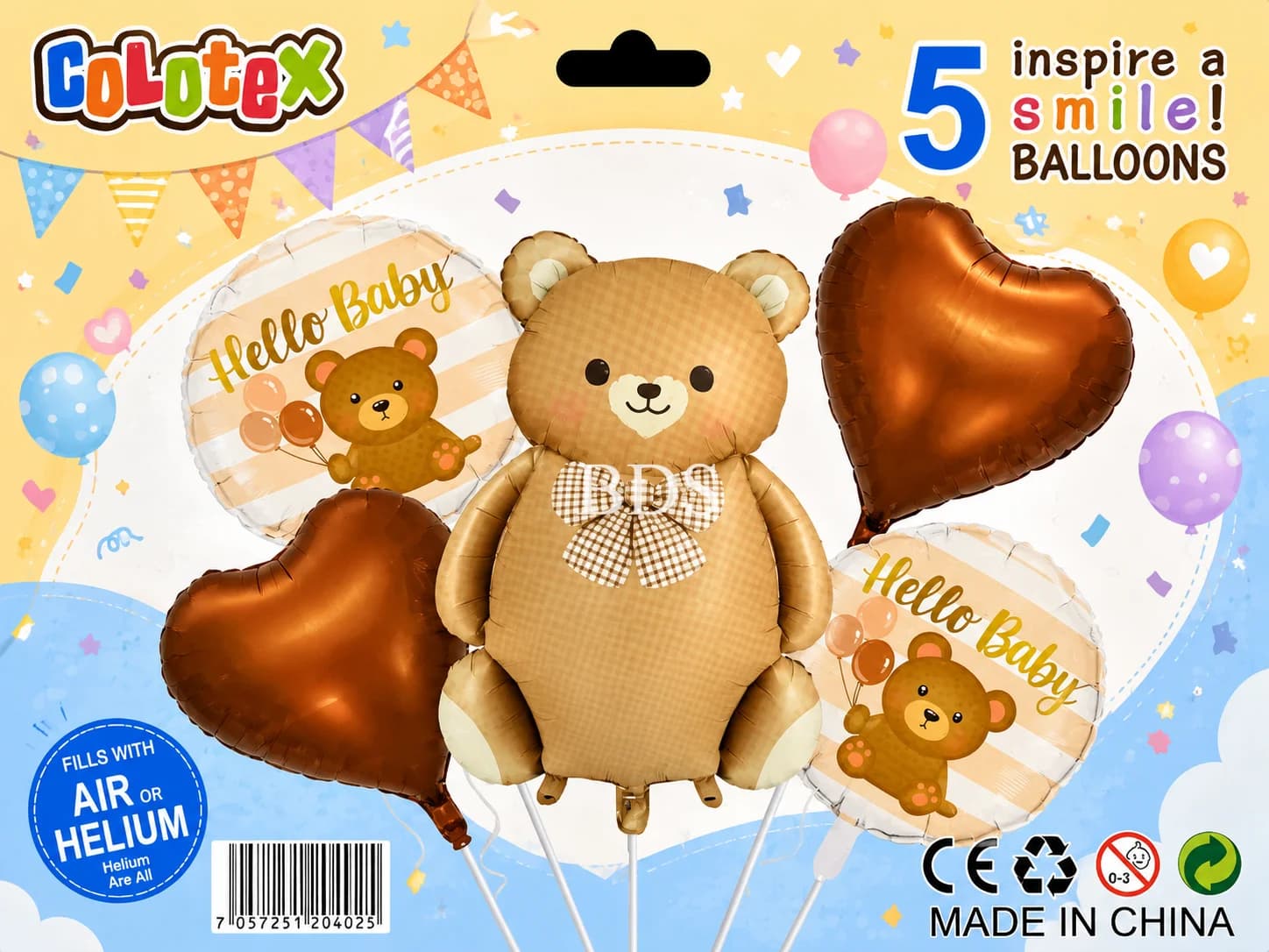 Hello Baby Teddy Foil Balloon Set – 5 Pieces