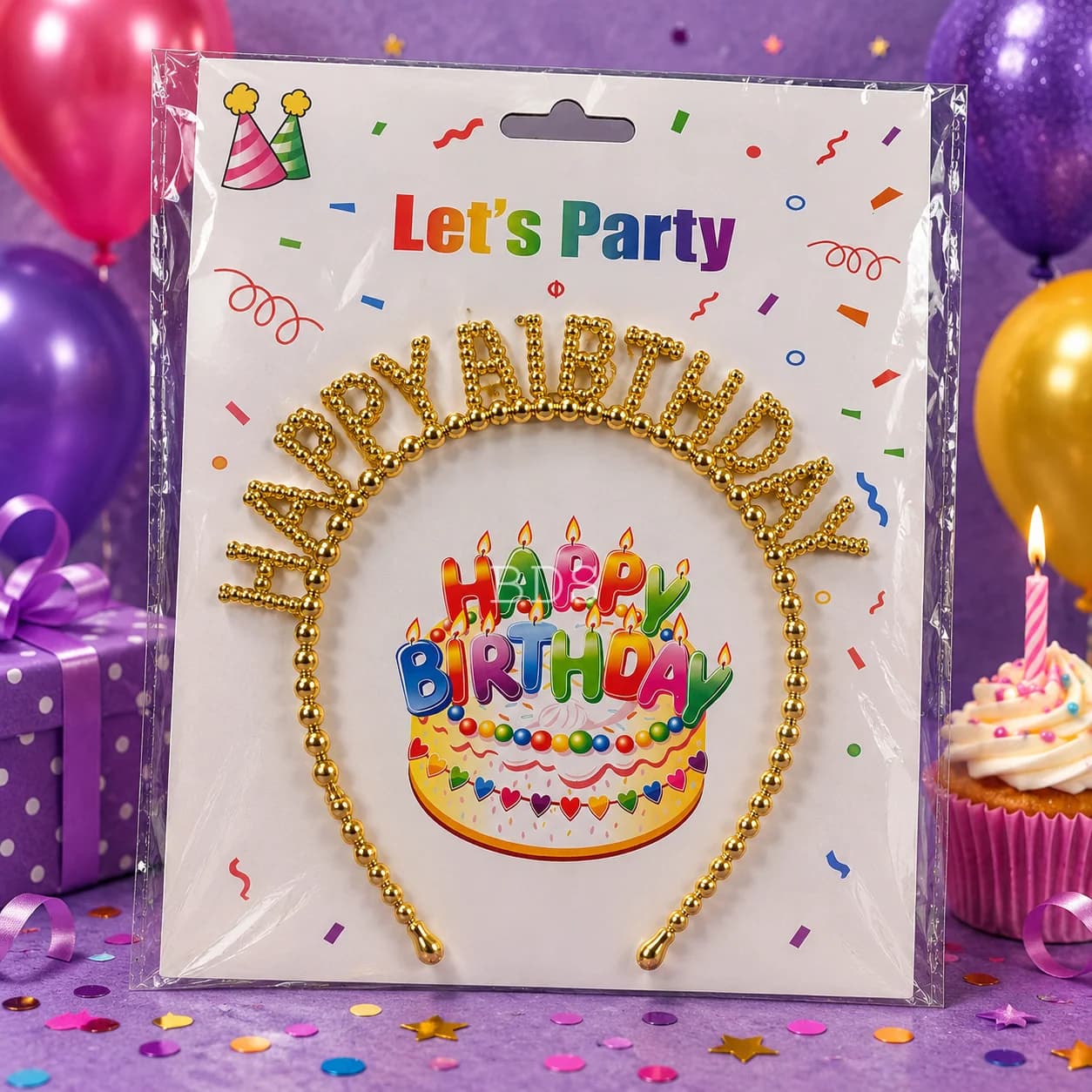 Gold Beaded Happy Birthday Headband